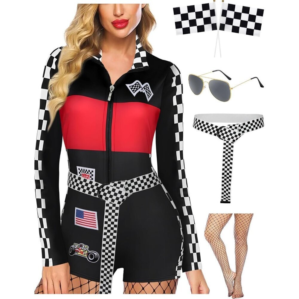 Women Race Car Driver Costume Plus Accessories High Elastic Fits All